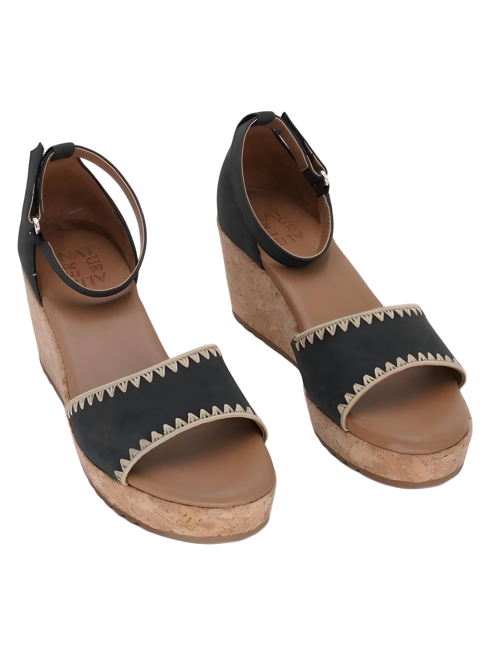 Naturalizer Womens Olly 3 Black Faux Leather 3" Wedge Sandals Size 7.5W